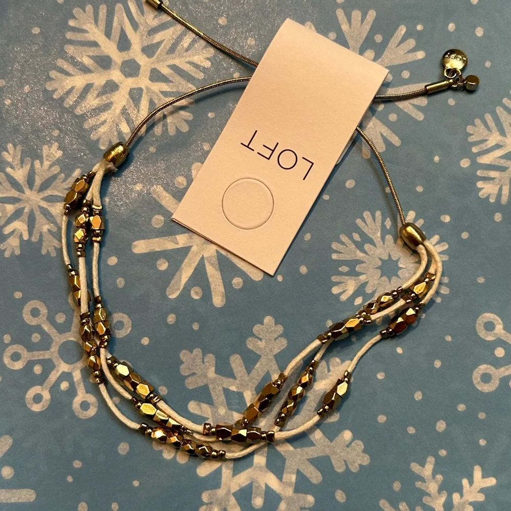 LOFT Gold Jewelry Set, Multi Layered Necklace, Hoop Earrings, & Beaded Bracelet - Picture 8 of 16